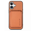 For iPhone 16 Carbon Fiber Leather Card Magsafe Phone Case(Brown) - iPhone 16 Cases by PMC TechLife | Online Shopping South Africa | PMC TechLife | Buy Now Pay Later Mobicred
