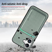 For iPhone 16 Carbon Fiber Leather Card Magsafe Phone Case(Green)