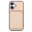 For iPhone 16 Carbon Fiber Leather Card Magsafe Phone Case(Khaki) - iPhone 16 Cases by PMC TechLife | Online Shopping South Africa | PMC TechLife | Buy Now Pay Later Mobicred