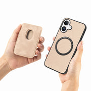 For iPhone 16 Plus Carbon Fiber Leather Card Magsafe Phone Case(Khaki)