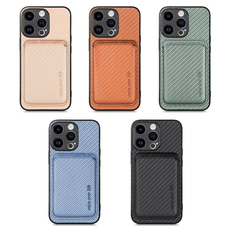 For iPhone 16 Carbon Fiber Leather Card Magsafe Phone Case(Green)