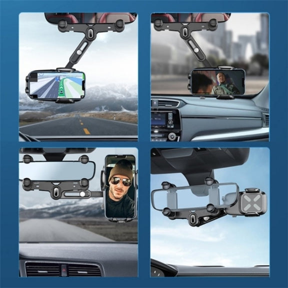 R010 Universal Vehicle Rearview Mirror Phone Holder Multifunctional Retractable Cell Phone Car Mount(Green)