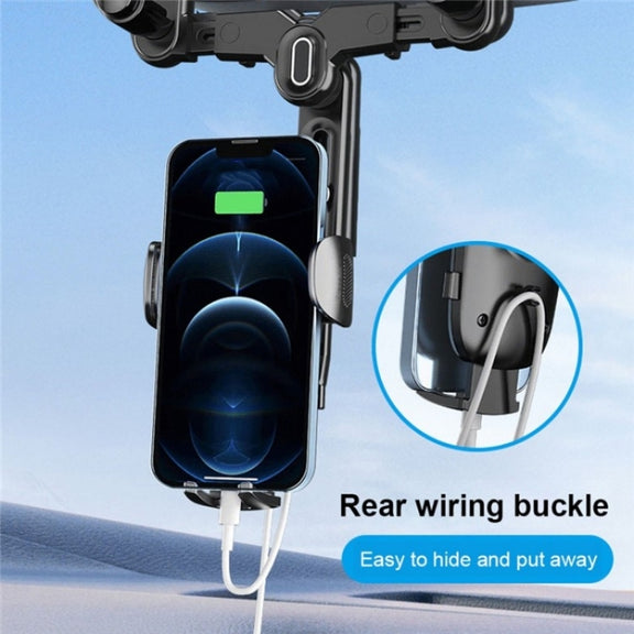 R009 Universal Vehicle Retractable Phone Clip Holder Car Rearview Mirror Cell Phone Mount(Green)