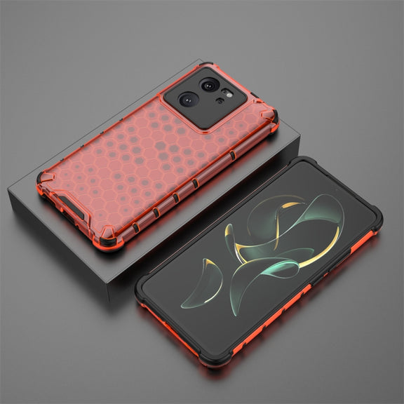 For Xiaomi 13T Shockproof Honeycomb Phone Case(Red)