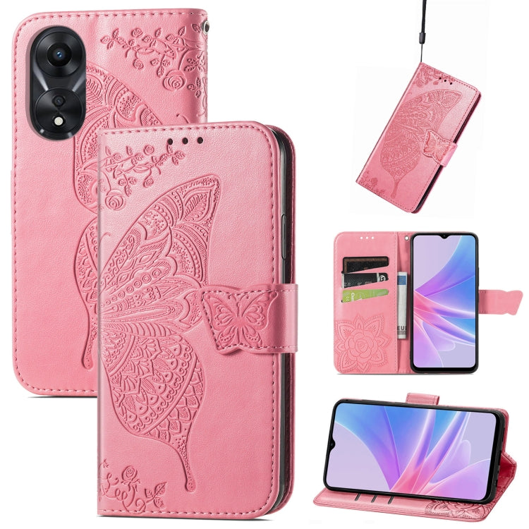 For OPPO A58 4G Butterfly Love Flower Embossed Leather Phone Case(Pink) - OPPO Cases by PMC TechLife | Online Shopping South Africa | PMC TechLife | Buy Now Pay Later Mobicred