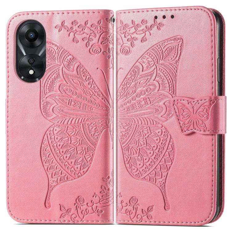 For OPPO A58 4G Butterfly Love Flower Embossed Leather Phone Case(Pink) - OPPO Cases by PMC TechLife | Online Shopping South Africa | PMC TechLife | Buy Now Pay Later Mobicred