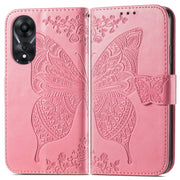 For OPPO A58 4G Butterfly Love Flower Embossed Leather Phone Case(Pink)