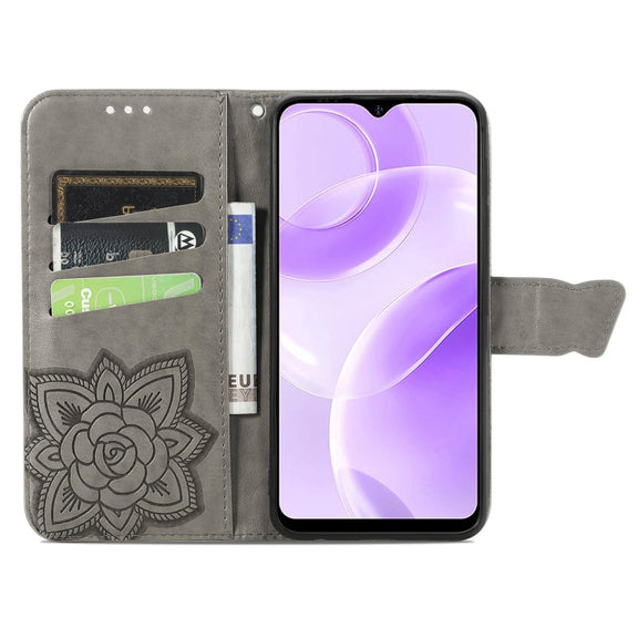 For Ulefone Note 15 Butterfly Love Flower Embossed Leather Phone Case(Gray)