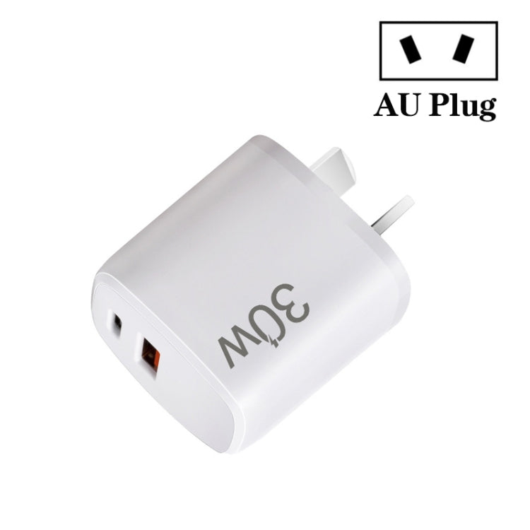 PD30W USB-C / Type-C + QC3.0 USB Dual Port Charger for iPhone 15 / iPad Series, AU Plug(White) - USB Charger by PMC Jewellery | Online Shopping South Africa | PMC Jewellery | Buy Now Pay Later Mobicred
