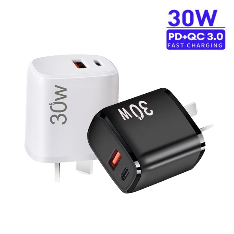 PD30W USB-C / Type-C + QC3.0 USB Dual Port Charger for iPhone 15 / iPad Series, AU Plug(Black) - USB Charger by PMC Jewellery | Online Shopping South Africa | PMC Jewellery | Buy Now Pay Later Mobicred