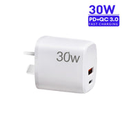PD30W USB-C / Type-C + QC3.0 USB Charger with 1m Type-C to 8 Pin Data Cable, AU Plug(White)