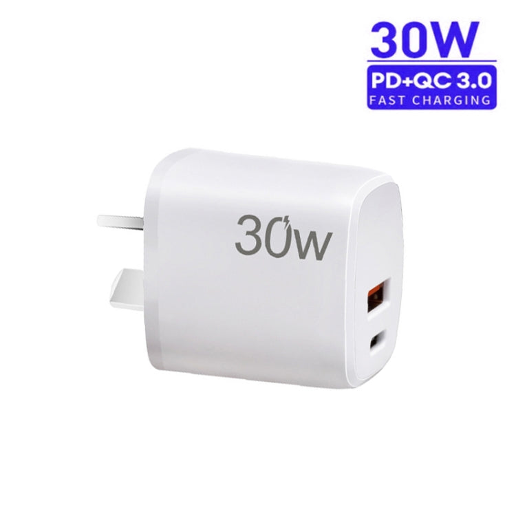 PD30W USB-C / Type-C + QC3.0 USB Charger with 1m Type-C to 8 Pin Data Cable, AU Plug(White)