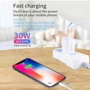 PD30W USB-C / Type-C + QC3.0 USB Charger with 1m Type-C to 8 Pin Data Cable, AU Plug(Black)