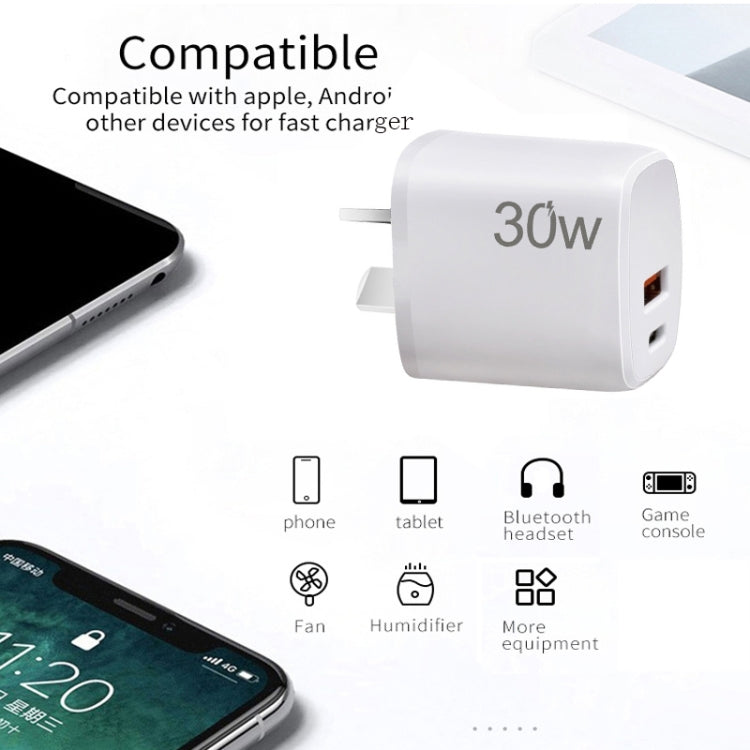 PD30W USB-C / Type-C + QC3.0 USB Charger with 1m Type-C to 8 Pin Data Cable, AU Plug(Black)
