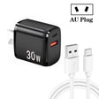 PD30W USB-C / Type-C + QC3.0 USB Charger with 1m USB to Type-C Data Cable, AU Plug(Black) - free shipping - PMC TechLife - Order now!