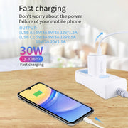 PD30W USB-C / Type-C + QC3.0 USB Charger with 1m USB to Micro USB Data Cable, AU Plug(White)