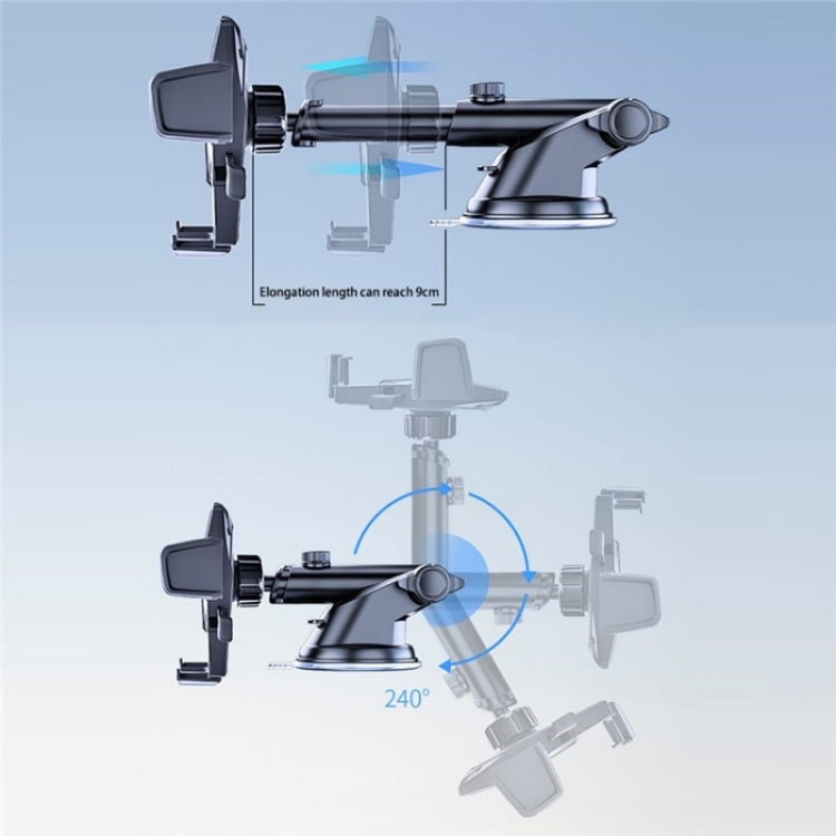 D39+105 With Air Vent Clip Suction Cup Base Telescopic Arm Automatic Clamp Car Phone Holder Bracket - Car Holders by PMC TechLife | Online Shopping South Africa | PMC TechLife | Buy Now Pay Later Mobicred