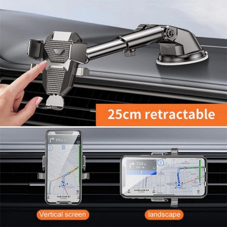 D25+105+K5 Auto Locking Car Phone Clip Telescopic Suction Cup Dashboard Phone Mount Holder(Black) - Universal Car Holders by PMC TechLife | Online Shopping South Africa | PMC TechLife | Buy Now Pay Later Mobicred