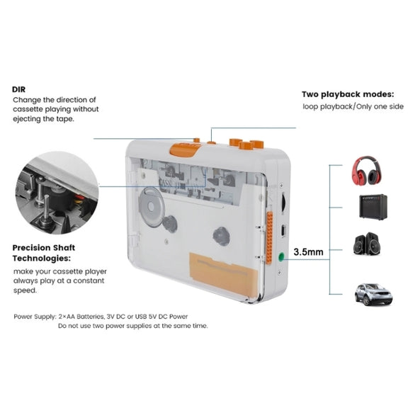 EZCAP 218SP Clear Stereo Walkman Cassette Player Portable Cassette Tape to MP3 Converter