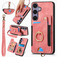 For Samsung Galaxy S25 5G Retro Skin-feel Ring Multi-card Wallet Phone Case(Pink) - Galaxy S25 5G Cases by PMC Jewellery | Online Shopping South Africa | PMC Jewellery | Buy Now Pay Later Mobicred