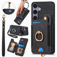 For Samsung Galaxy S25 5G Retro Skin-feel Ring Multi-card Wallet Phone Case(Black) - Galaxy S25 5G Cases by PMC TechLife | Online Shopping South Africa | PMC TechLife | Buy Now Pay Later Mobicred