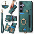 For Samsung Galaxy S25 5G Retro Skin-feel Ring Multi-card Wallet Phone Case(Green) - Galaxy S25 5G Cases by PMC TechLife | Online Shopping South Africa | PMC TechLife | Buy Now Pay Later Mobicred