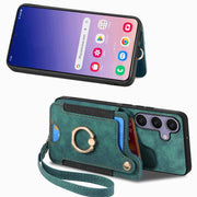 For Samsung Galaxy S25 5G Retro Skin-feel Ring Multi-card Wallet Phone Case(Green)