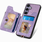 For Samsung Galaxy S25+ 5G Retro Skin-feel Ring Multi-card Wallet Phone Case(Purple)