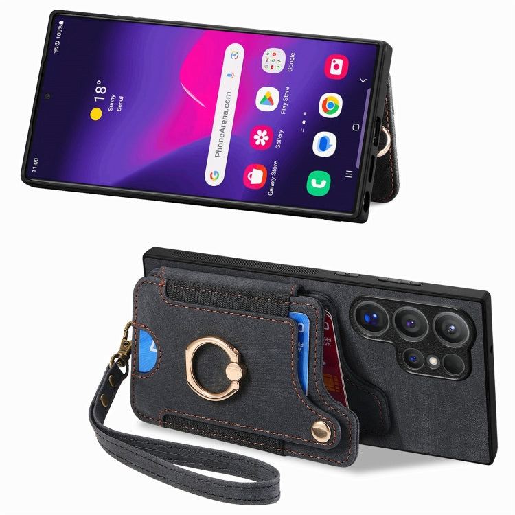 For Samsung Galaxy S25 Ultra 5G Retro Skin-feel Ring Multi-card Wallet Phone Case(Black) - Galaxy S25 Ultra 5G Cases by PMC TechLife | Online Shopping South Africa | PMC TechLife | Buy Now Pay Later Mobicred