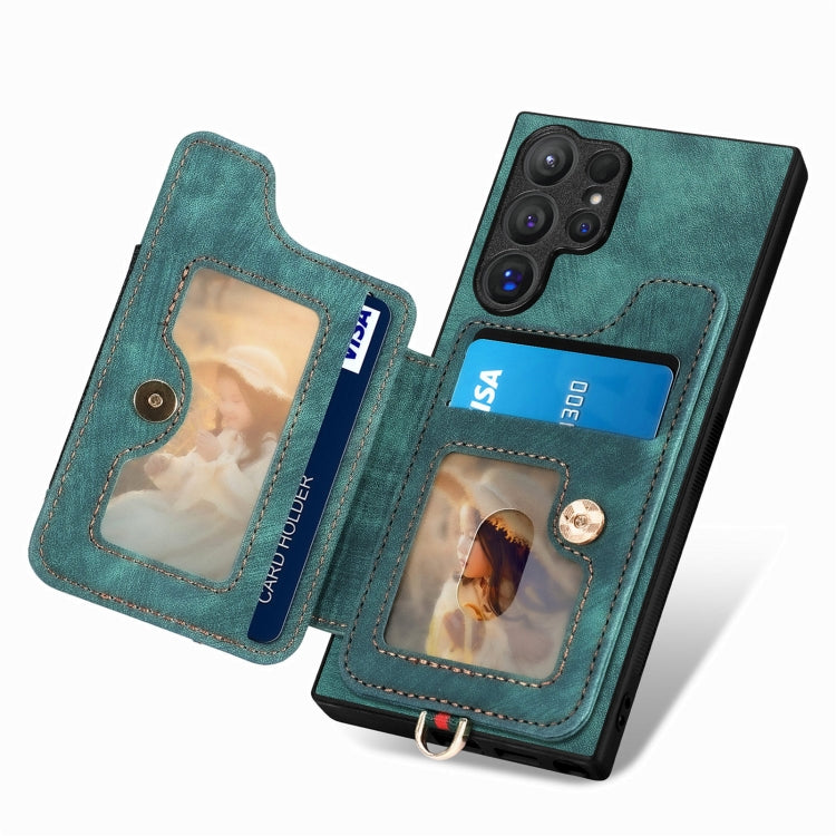 For Samsung Galaxy S25 Ultra 5G Retro Skin-feel Ring Multi-card Wallet Phone Case(Green) - Galaxy S25 Ultra 5G Cases by PMC TechLife | Online Shopping South Africa | PMC TechLife | Buy Now Pay Later Mobicred