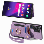 For Samsung Galaxy S25 Ultra 5G Retro Skin-feel Ring Multi-card Wallet Phone Case(Purple)