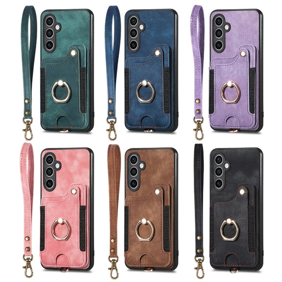 For Samsung Galaxy S25 Ultra 5G Retro Skin-feel Ring Multi-card Wallet Phone Case(Black)