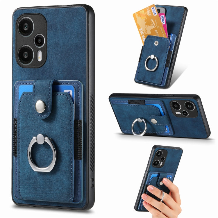 For Xiaomi Poco F5 Retro Skin-feel Ring Card Wallet Phone Case(Blue) - Xiaomi Cases by PMC TechLife | Online Shopping South Africa | PMC TechLife