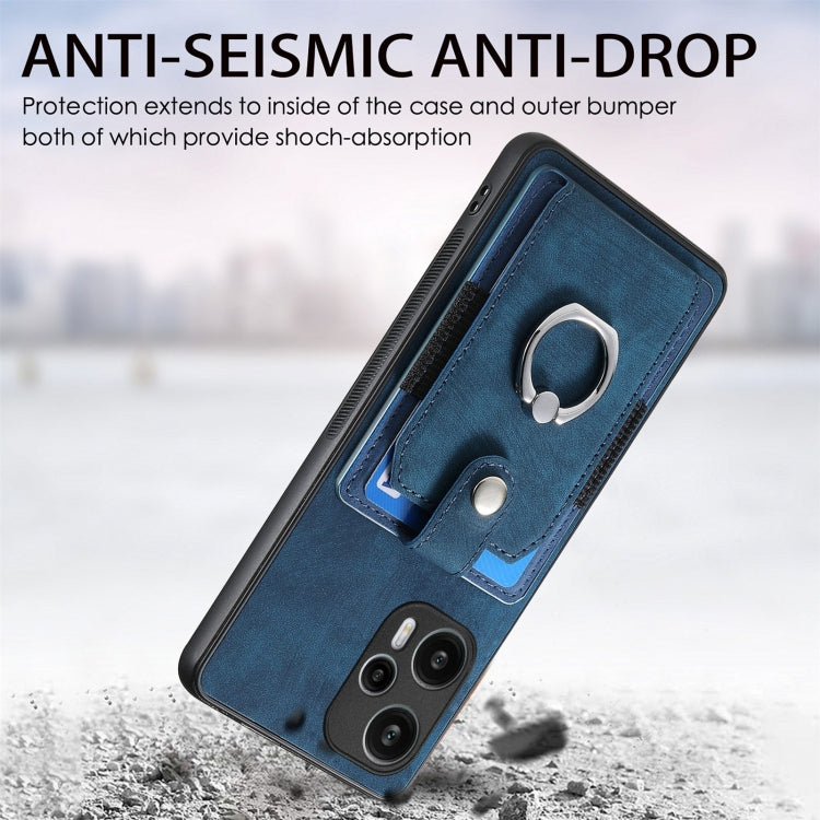 For Xiaomi Poco F5 Retro Skin-feel Ring Card Wallet Phone Case(Blue) - Xiaomi Cases by PMC TechLife | Online Shopping South Africa | PMC TechLife