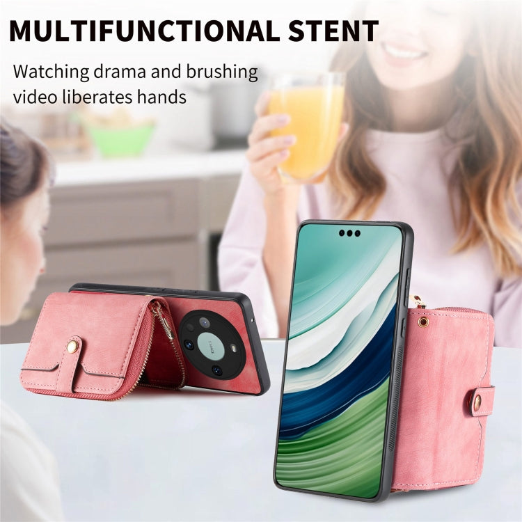 For Huawei Mate 60 Pro Crossbody Multi-function Zipper Wallet Phone Case(Pink) - Huawei Cases by PMC TechLife | Online Shopping South Africa | PMC TechLife | Buy Now Pay Later Mobicred