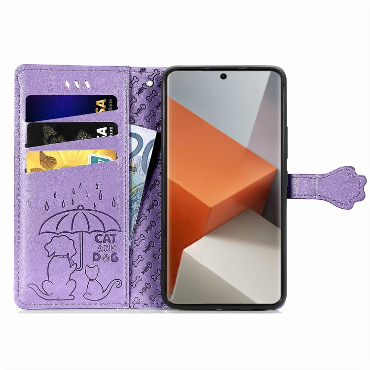 For Xiaomi Redmi Note 13 Pro+ Cat and Dog Embossed Leather Phone Case(Purple) - Note 13 Pro+ Cases by PMC TechLife | Online Shopping South Africa | PMC TechLife