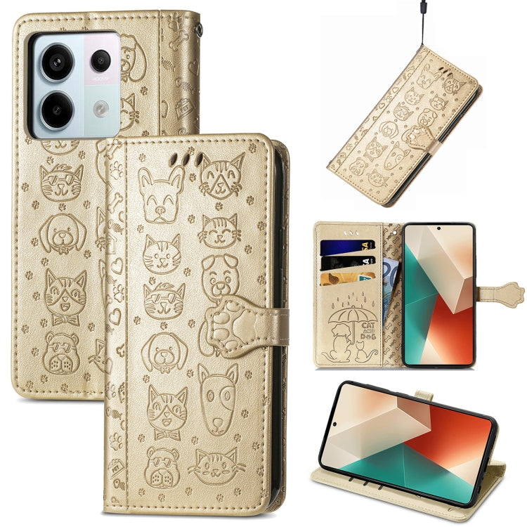 For Xiaomi Redmi Note 13 Pro Cat and Dog Embossed Leather Phone Case(Gold) - Note 13 Pro Cases by PMC TechLife | Online Shopping South Africa | PMC TechLife
