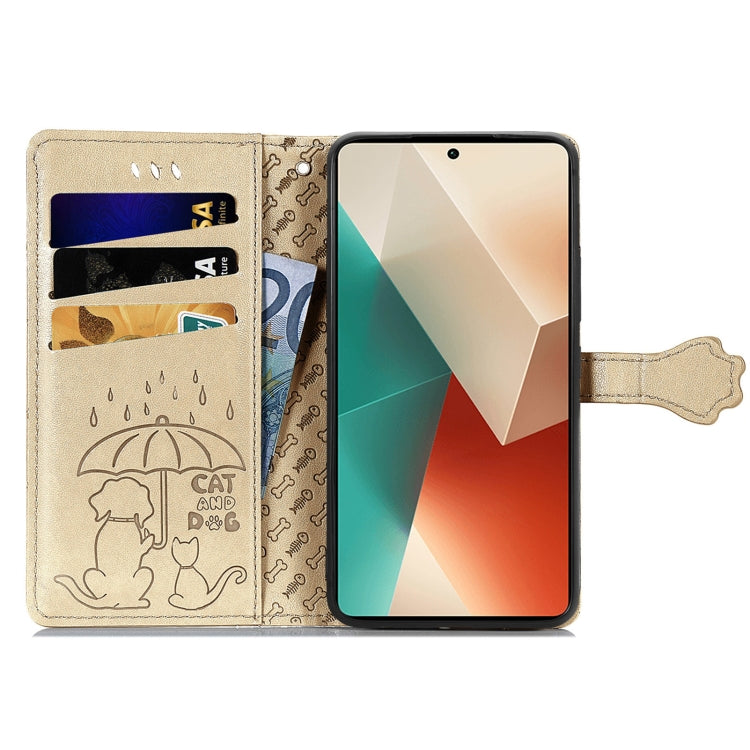 For Xiaomi Redmi Note 13 Pro Cat and Dog Embossed Leather Phone Case(Gold) - Note 13 Pro Cases by PMC TechLife | Online Shopping South Africa | PMC TechLife