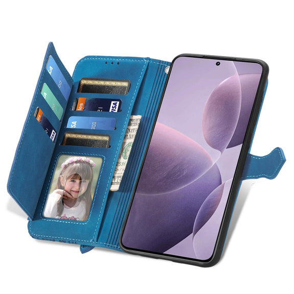 For Xiaomi Redmi K70 Embossed Flower Zipper Leather Phone Case(Blue)