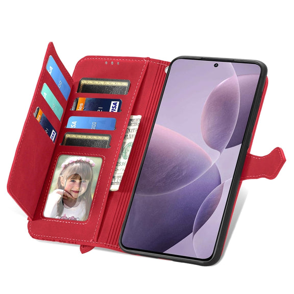 For Xiaomi Redmi K70 Embossed Flower Zipper Leather Phone Case(Red)