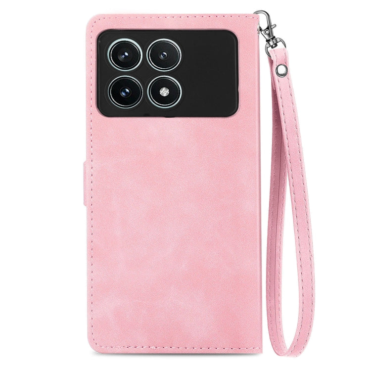 For Xiaomi Redmi K70 Pro Embossed Flower Zipper Leather Phone Case(Pink)