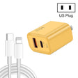 45PQ 45W PD25W + QC3.0 20W USB Super Fast Charger with Type-C to 8 Pin Cable, US Plug(Yellow) - USB Charger by PMC TechLife | Online Shopping South Africa | PMC TechLife | Buy Now Pay Later Mobicred