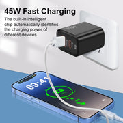45PQ 45W PD25W + QC3.0 20W USB Super Fast Charger with Type-C to 8 Pin Cable, US Plug(Transparent Gray)