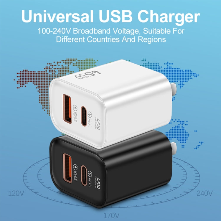 45PQ 45W PD25W + QC3.0 20W USB Super Fast Charger with Type-C to 8 Pin Cable, US Plug(White)