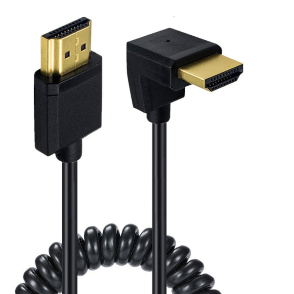 JUNSUNMAY 4K 60Hz HDMI Male to Male HDMI 2.0V Elbow Head Spring Cable, Length:1.2m(Down)