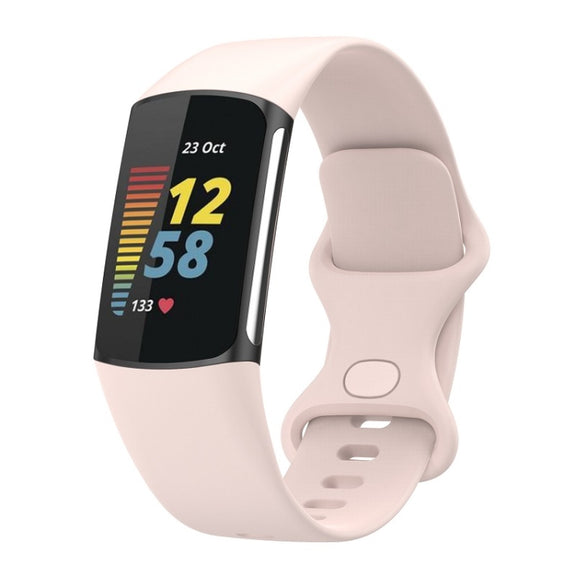 For Fitbit Charge 6 Solid Color Butterfly Buckle Silicone Watch Band, Size:L Size(Light Pink)