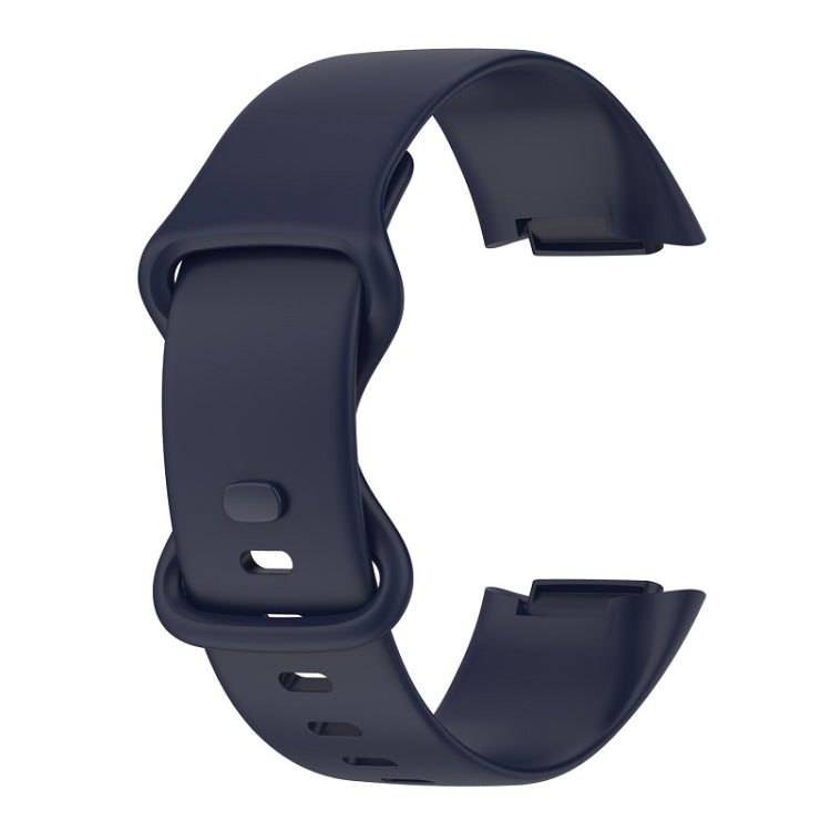 For Fitbit Charge 6 Solid Color Butterfly Buckle Silicone Watch Band, Size:L Size(Dark Blue)