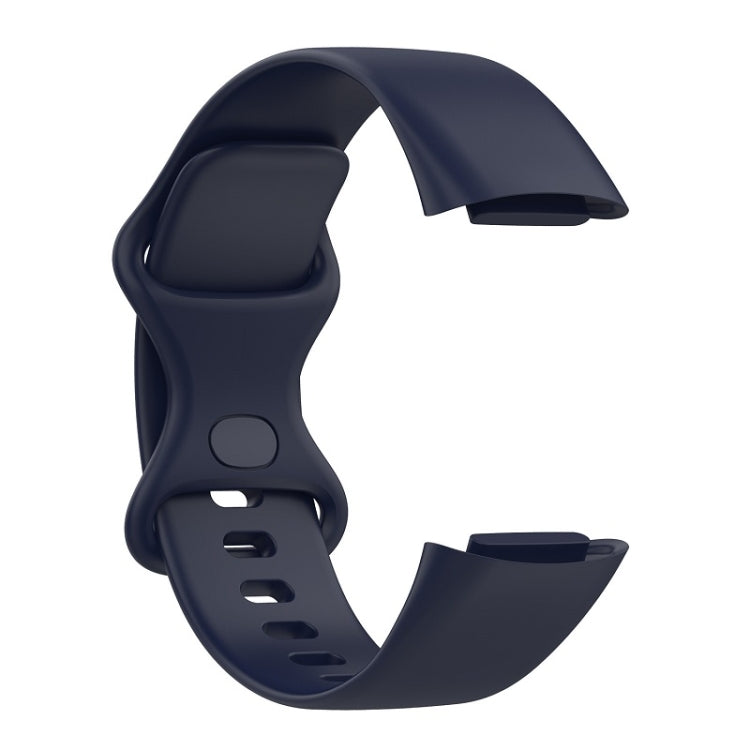 For Fitbit Charge 6 Solid Color Butterfly Buckle Silicone Watch Band, Size:L Size(Dark Blue)