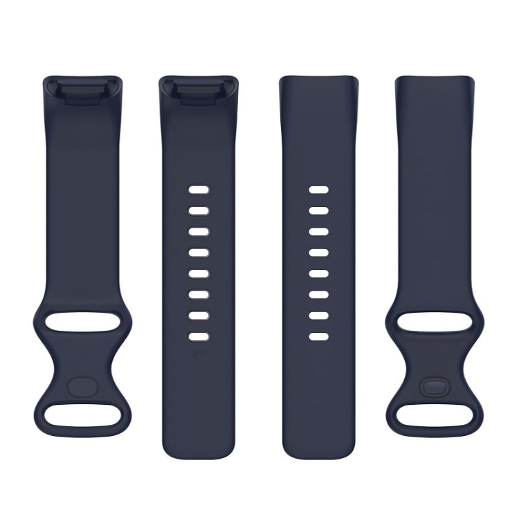 For Fitbit Charge 6 Solid Color Butterfly Buckle Silicone Watch Band, Size:L Size(Dark Blue)