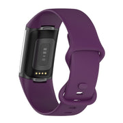 For Fitbit Charge 6 Solid Color Butterfly Buckle Silicone Watch Band, Size:L Size(Dark Purple)